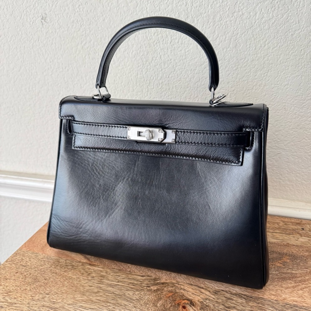 LEATHER INSIDE & OUT | Black 28 Belted Smooth Leather Top Handle Bag Silver HW